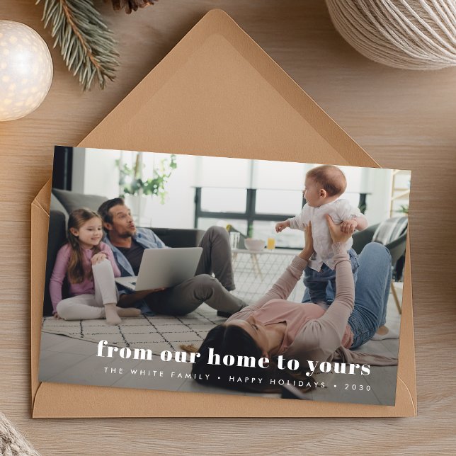 Christmas Family Photo | From our home to yours Holiday Card ("From our home to yours" informal holiday card with personal message on reverse)
