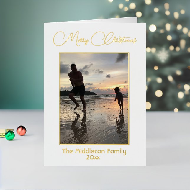 Christmas Family Photo Gold Elegant Merry Foil Holiday Card (Holiday In Situ 2)
