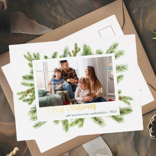 Christmas Family Photo Gold Foil Holiday Postcard