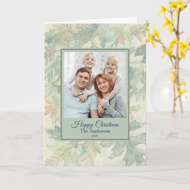 Christmas Family Photo Greeting Card (Yellow Flower)
