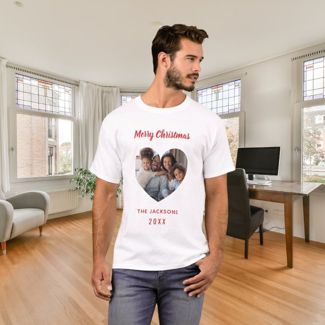 Christmas family photo heart family name T-Shirt (Creator Uploaded)