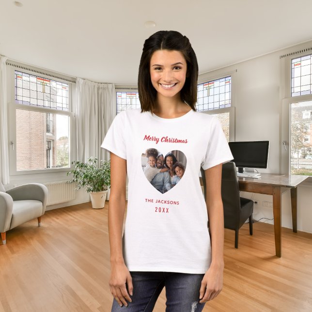 Christmas family photo heart family name T-Shirt (Creator Uploaded)