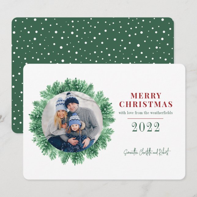 Christmas Family Photo Holidays Greenery Holiday Card (Front/Back)