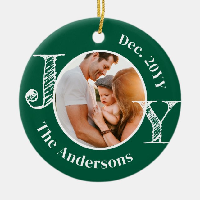 Christmas Family Photo Joy Modern Minimalist  Ceramic Tree Decoration (Front)