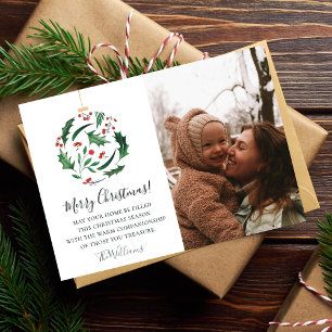 Christmas Family Photo l Floral Ball Red & Green  Holiday Card