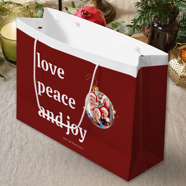 Christmas Family Photo Love Peace Joy Holiday Large Gift Bag (Creator Uploaded)