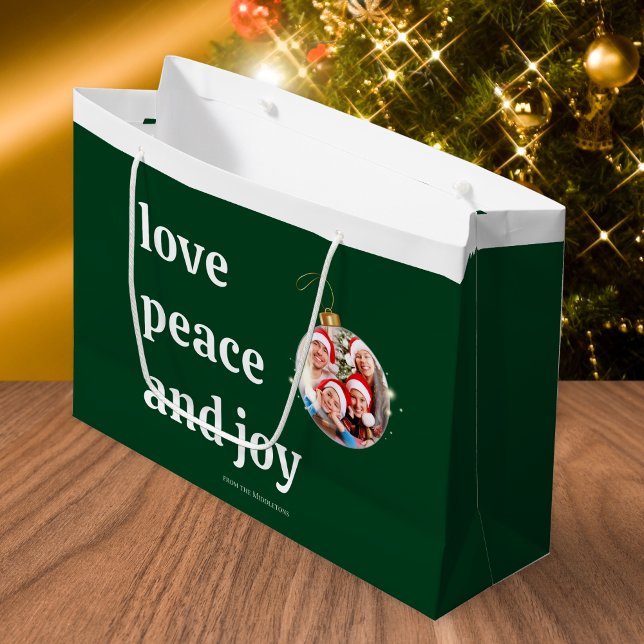Christmas Family Photo Love Peace Joy Holiday Large Gift Bag (Creator Uploaded)