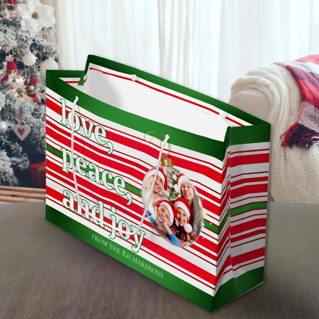 Christmas Family Photo Love Peace Joy Holiday Large Gift Bag (Creator Uploaded)