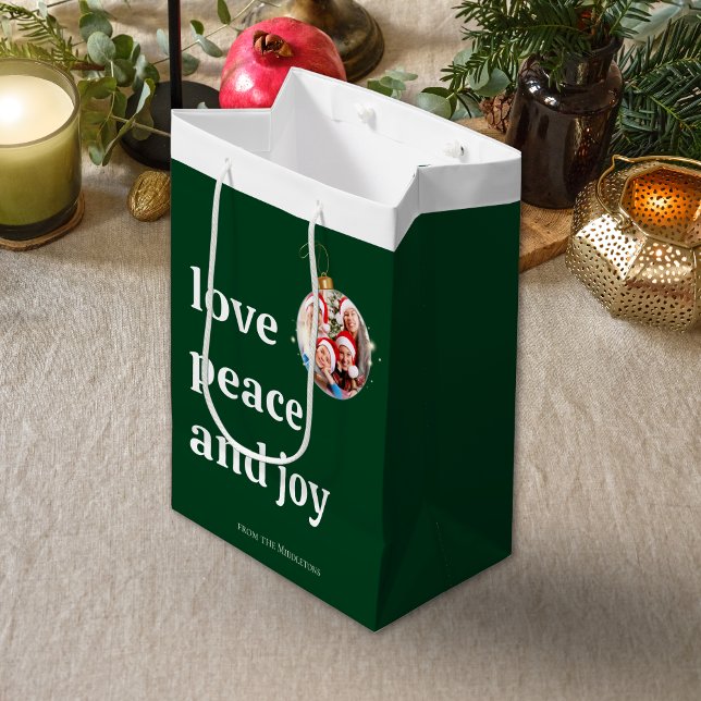 Christmas Family Photo Love Peace Joy Holiday Medium Gift Bag (Creator Uploaded)