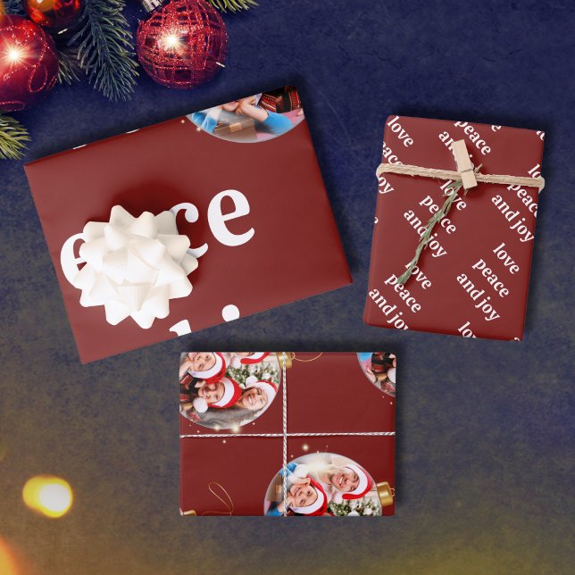 Christmas Family Photo Love Peace Joy Holiday Wrapping Paper Sheet (Creator Uploaded)