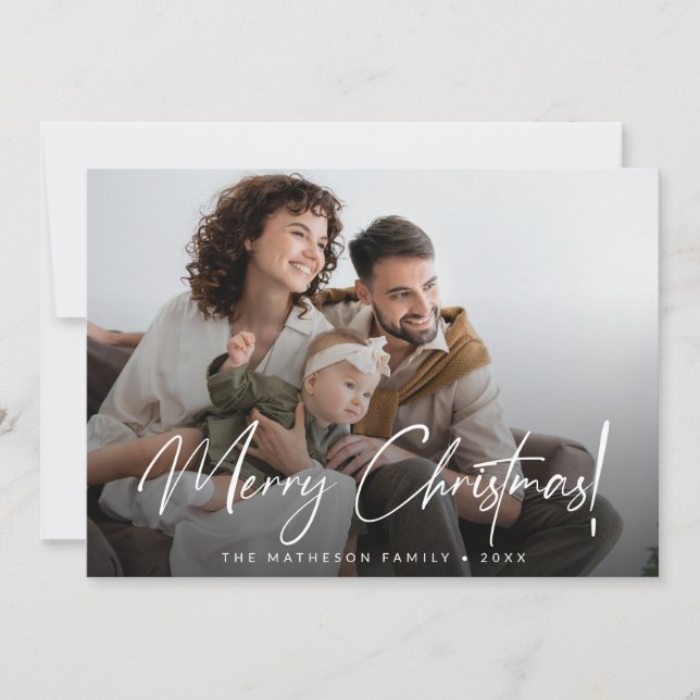 Christmas Family Photo Merry Christmas Script  Holiday Card (Front)