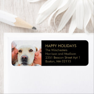 Christmas family photo modern gold black address
