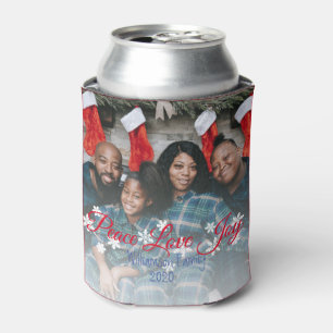 Christmas Family Photo Peace Love Joy Modern Can Cooler