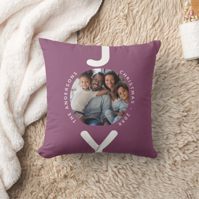 Christmas family photo plum purple joy cushion (Blanket)