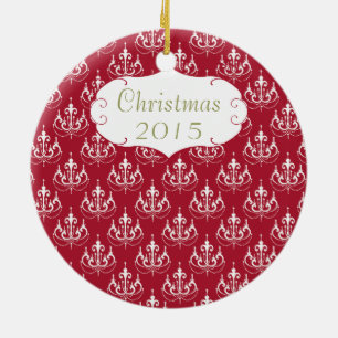 Christmas Family Photo Red Chandelier #5 Damask Ceramic Tree Decoration