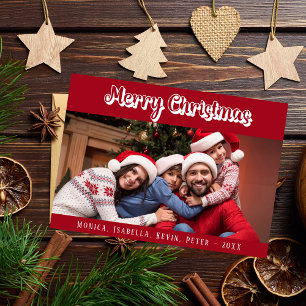 Christmas family photo red white script modern holiday card
