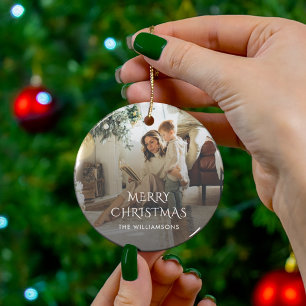 Christmas Family Photo Rustic Ceramic Tree Decoration