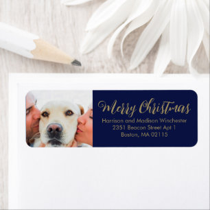 Christmas family photo script dark navy blue gold