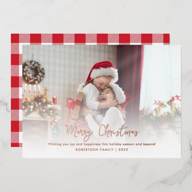 Christmas Family Photo Script Foil Holiday Card (Front/Back)