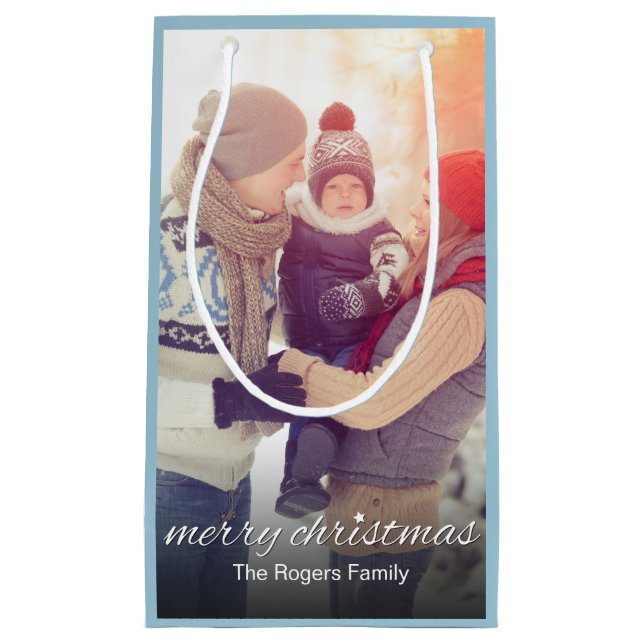 Christmas Family Photo Simple Personalised Small Gift Bag (Front)