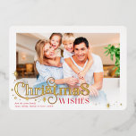 CHRISTMAS FAMILY PHOTO stylish modern typography  Foil Holiday Card<br><div class="desc">by kat massard >>> www.simplysweetPAPERIE.com <<< An elegant, typography design featuring the quote Christmas Wishes with shiny gold foil accents. Maximum area to display your beautiful family - a landscape photo works best! TIPS 1. To resize / reposition the photo hit the "customise it" button. 2. You can also change...</div>