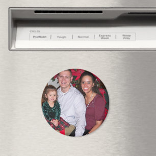 Christmas Family Photo Template Round Refrigerator Magnet
