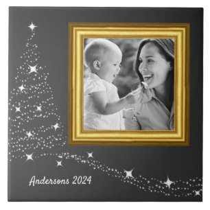 Christmas Family Photo Tile BW / personalized