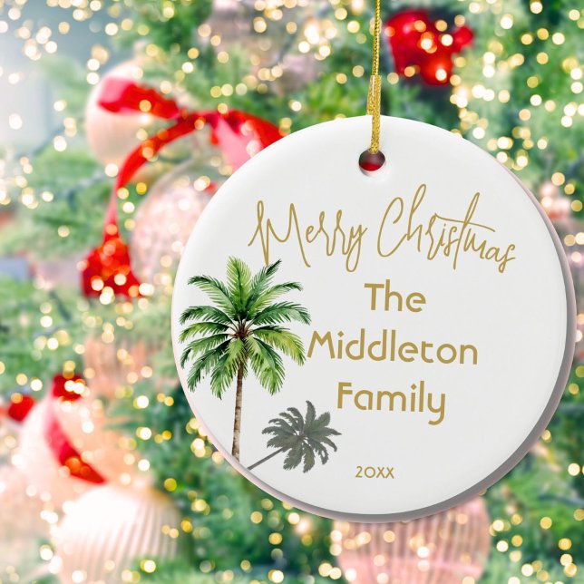 Christmas Family Photo Tropical Palm Tree  Ceramic Tree Decoration (Creator Uploaded)