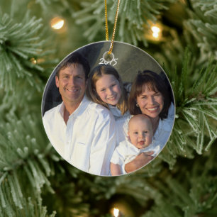 Christmas Family Photo Vintage Bird Aqua Teal Ceramic Tree Decoration