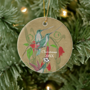 Christmas Family Photo Vintage Hummingbirds Ceramic Tree Decoration