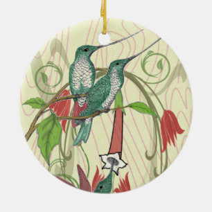Christmas Family Photo Vintage Hummingbirds Ceramic Tree Decoration