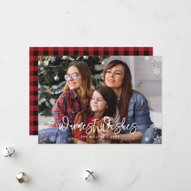 Christmas Family Photo Warmest Wishes Holiday Card (Front/Back In Situ)