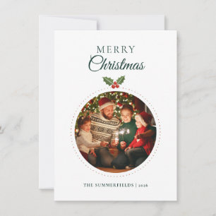 Christmas Family Photo Watercolor Botanical Holiday Card