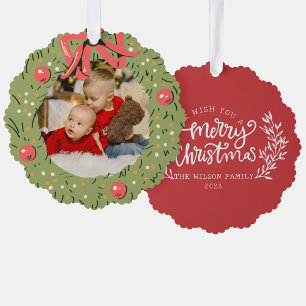 Christmas family Photo Watercolor Wreath Family Tree Decoration Card