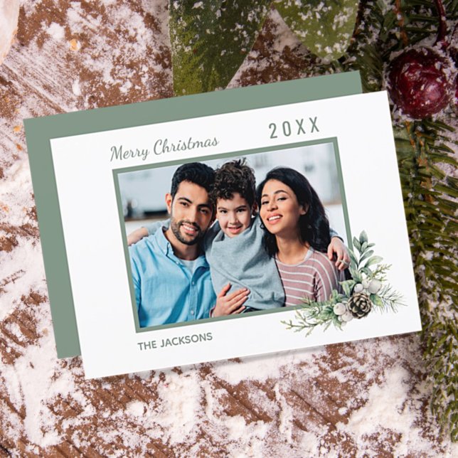 Christmas family photo white cone pine modern holiday card (Creator Uploaded)