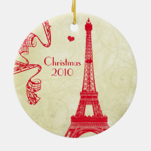 Christmas Family Photo with Eiffel Tower Ceramic Tree Decoration