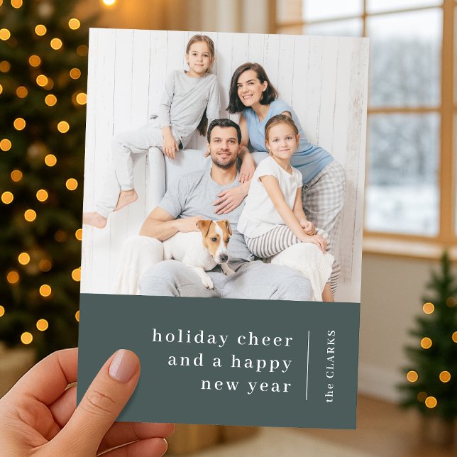 Christmas Family Portrait | Minimal Forest Green Holiday Card (Celebrate the season with a family portrait holiday card showcasing your favorite memories)