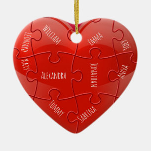 Christmas Family Puzzle Heart with Names Ceramic O Ceramic Tree Decoration