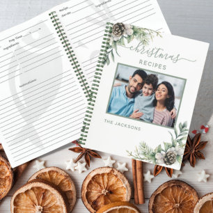 Christmas family recipes photo white cone pine  notebook