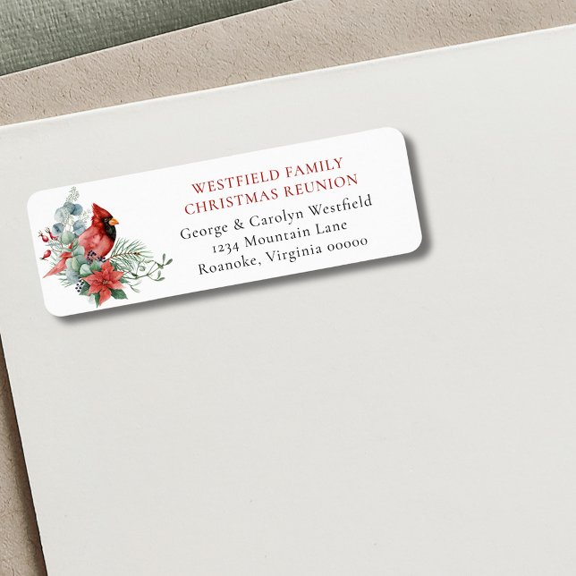Christmas Family Reunion Cardinal Return Address (Christmas Family Reunion Red Cardinal Party Invitation Return Address Label)