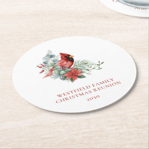 Christmas Family Reunion Red Cardinal Round Paper Coaster
