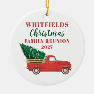 Christmas Family Reunion Red Truck Custom Ceramic Tree Decoration