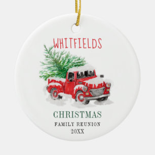 Christmas Family Reunion Watercolor Red Truck Ceramic Tree Decoration