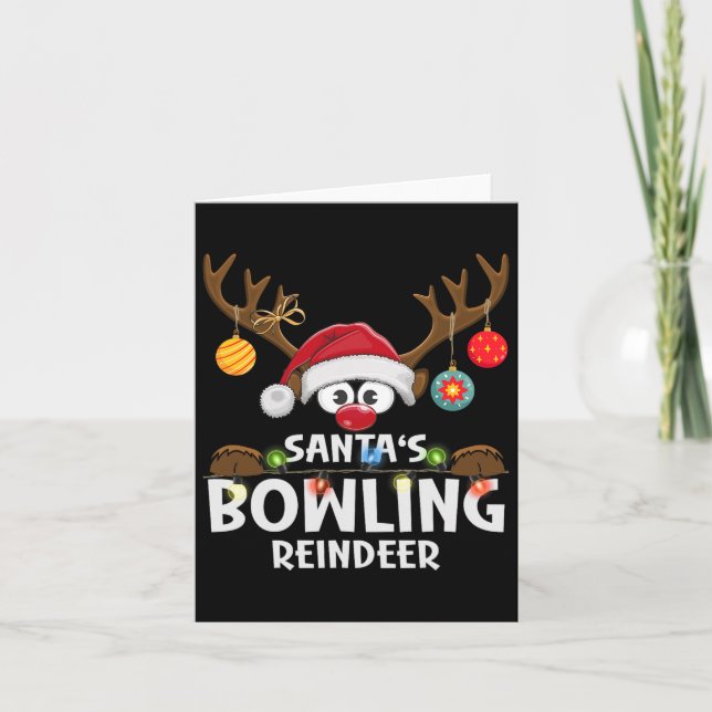 Christmas Family Santa's Bowling Reindeer Pajama  Card (Front)