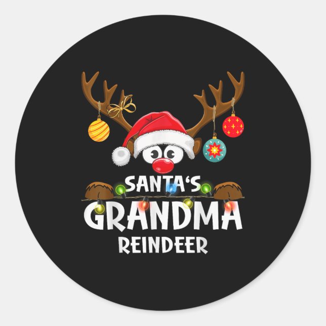 Christmas Family Santa's Grandma Reindeer Pajama  Classic Round Sticker (Front)