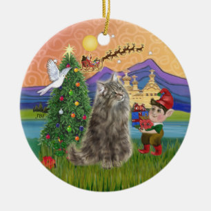 Christmas Fantasy - Norwegian Forest cat Ceramic Tree Decoration