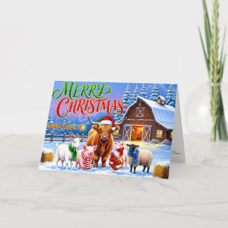 Christmas Farm Animals Gathering Holiday Card