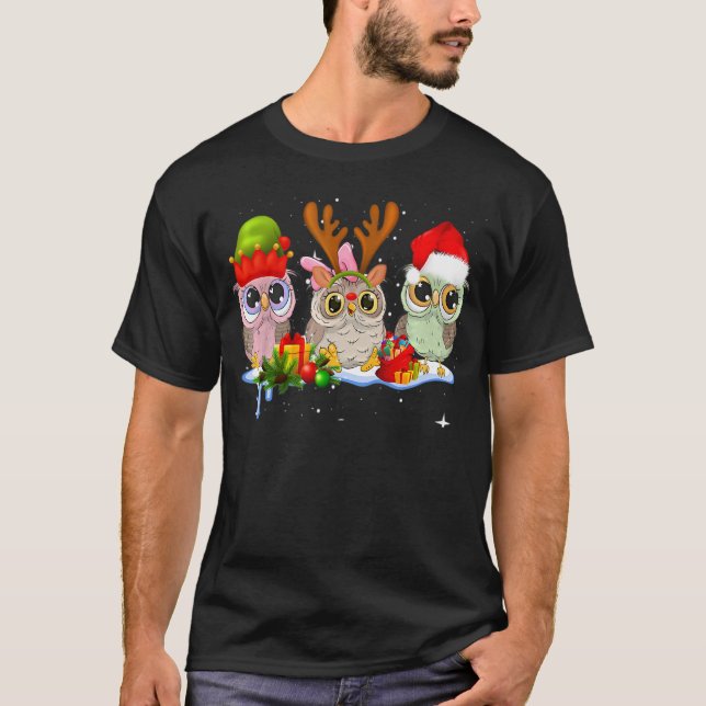 Christmas Farm Animals Owl Santa Hat Family Pajama T-Shirt (Front)