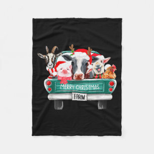 Christmas Farm Animals Truck Santa Hat Family Paja Fleece Blanket