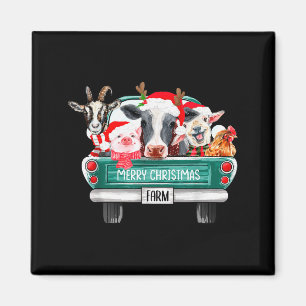 Christmas Farm Animals Truck Santa Hat Family Paja Magnet